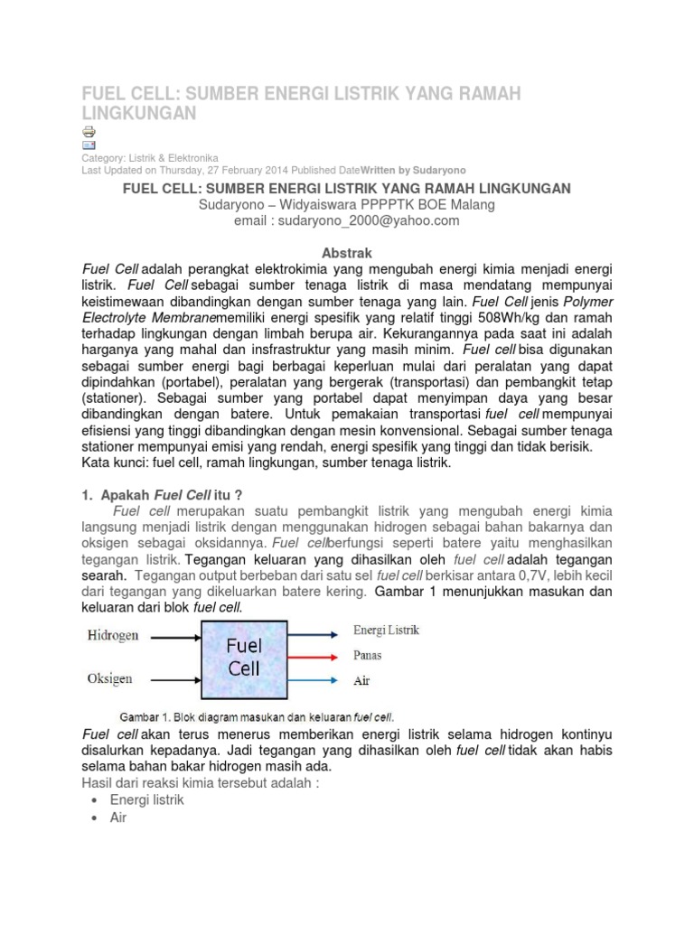 Teknologi Ramah Lingkungan Fuel Cell Menggunakan Bahan 