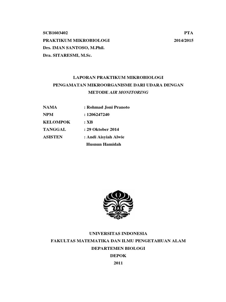 Laporan Praktikum Mikrobiologi Pengamatan Mikroorganisme Udara Dengan