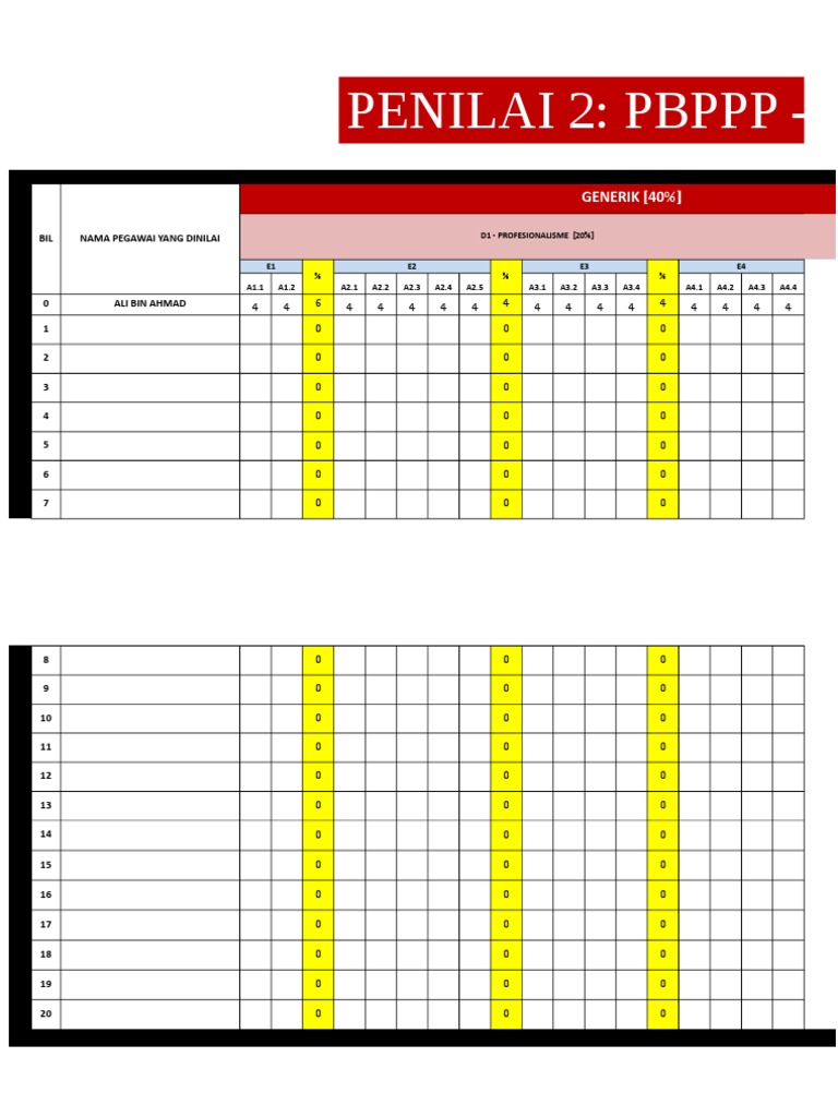 Formula Kira Markah E Prestasi Pbppp Penilai 2 Pdf Chess Sports