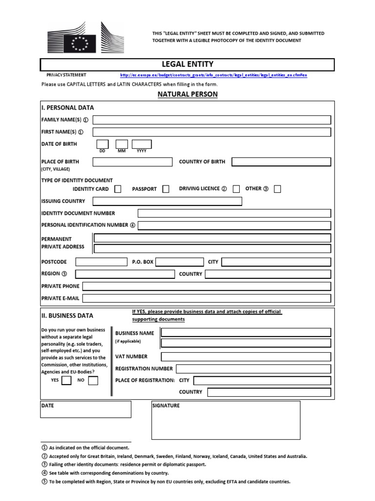 Legal Entity Sheet (Natural Person) Identity Document Authentication