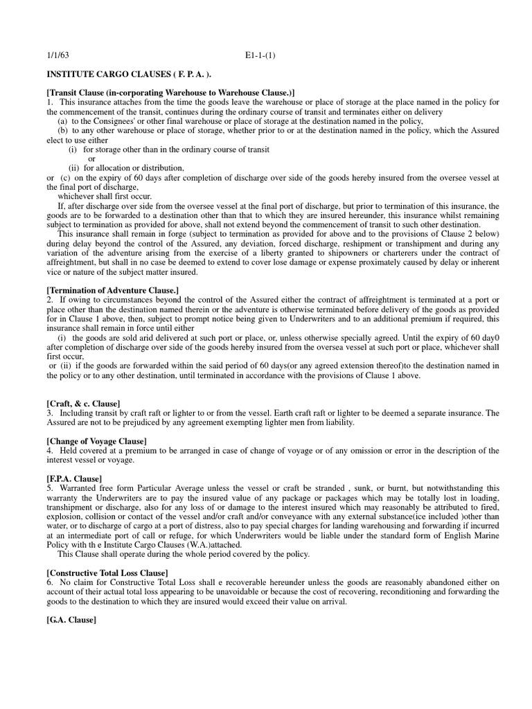 Institute Cargo Clauses Insurance Industries