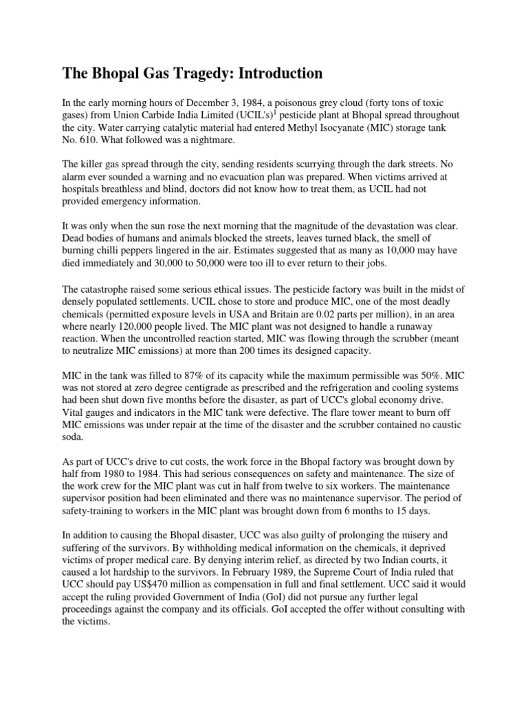 The Bhopal Gas Tragedy Case Study PDF Disaster And Accident Chemistry