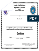 Deped Order7s2016 Gr10 Certificate of Completion Junior HSLetter Size FINAL English