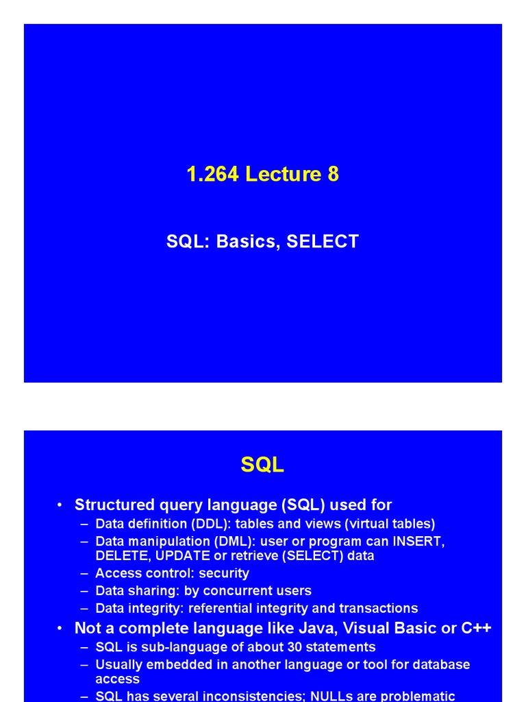 Lect 8 | PDF | Sql | Databases