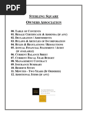 Resale Cert Package Lease Foreclosure