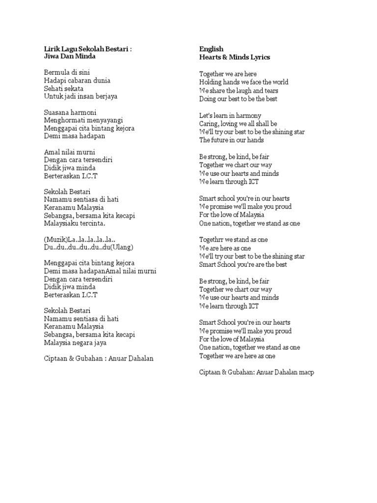 Lirik Lagu Sekolah Bestari