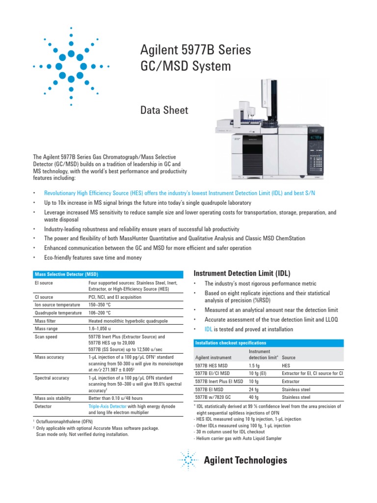 5977B Data Sheet1785 | PDF | Gas Chromatography | Gas Chromatography ...