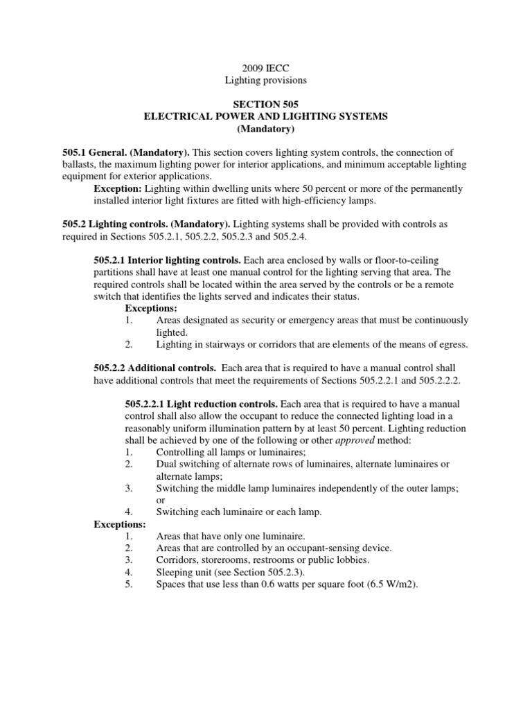 2009 IECC Lighting Control Standards | PDF | Lighting | Retail