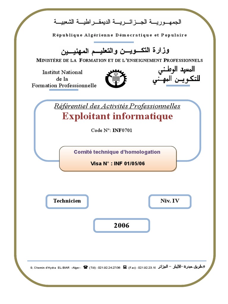 Référentiel pour Exploitant Informatique | PDF | Feuille de calcul ...