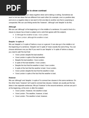 Using Linking Words To Show Contrast Pdf Sentence Linguistics Subject Grammar