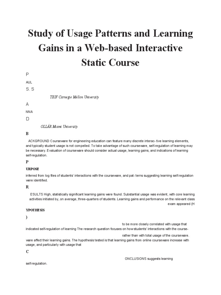 Study of Usage Patterns and Learning Gains in A Web-Based Interactive ...