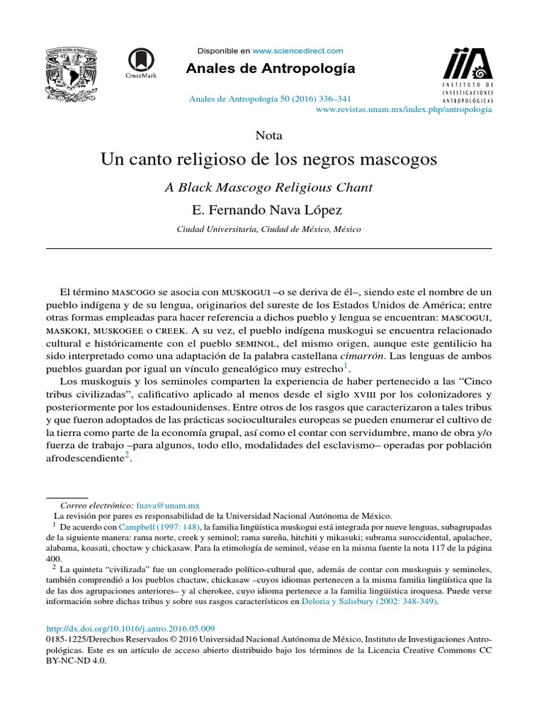 Un Canto Religioso de Los Negros Mascogos PDF | PDF | Muscogee | México