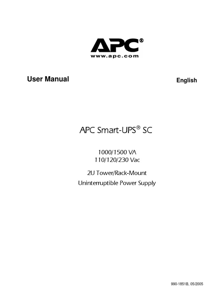 User Manual APC 1000 1500 English REV04 Battery (Electricity) Ac