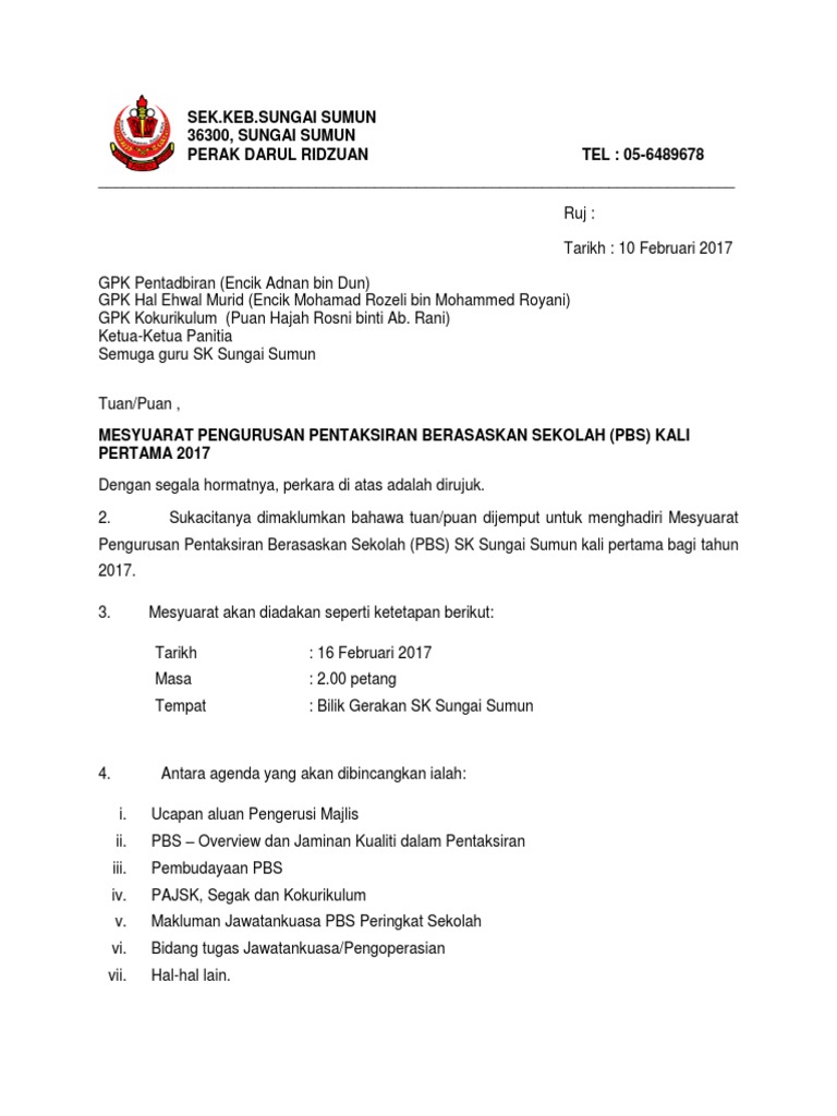 Surat Panggilan Mesyuarat Pbs