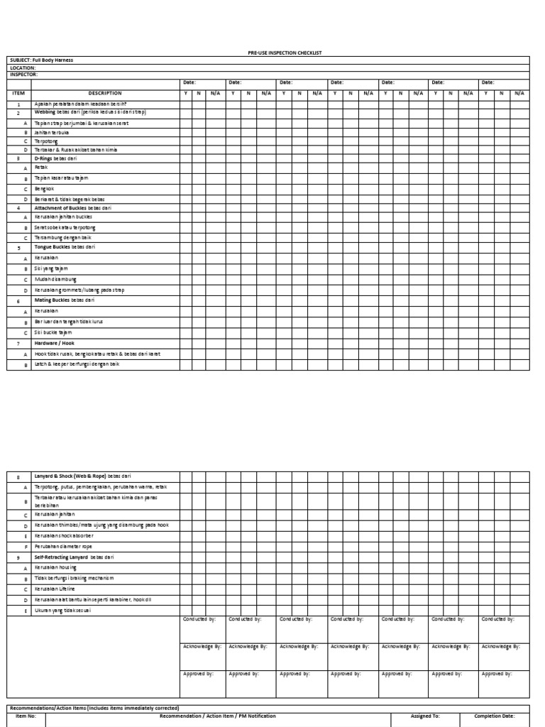 25.pre Use Checklist Full Body Harness PDF