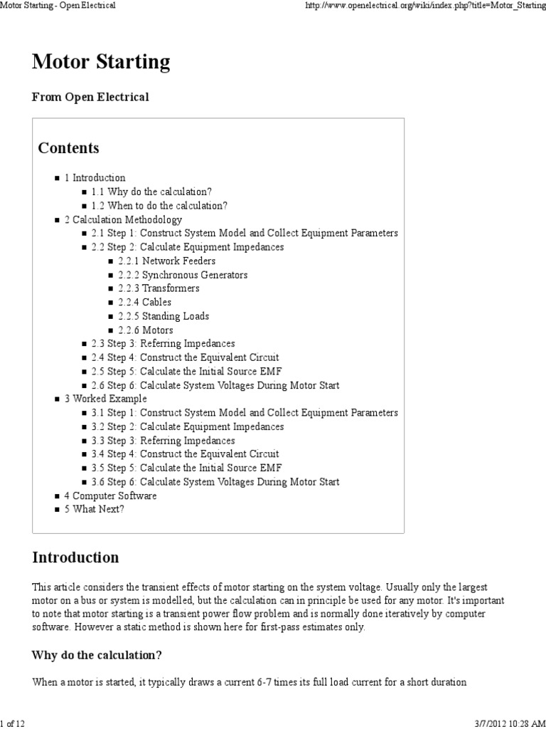 Motor Starting Voltage Calculation Guide | PDF | Electrical Impedance ...