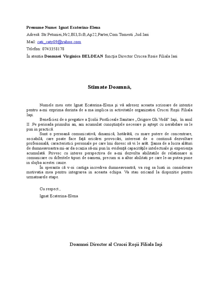 Scrisoare de Intentie | PDF