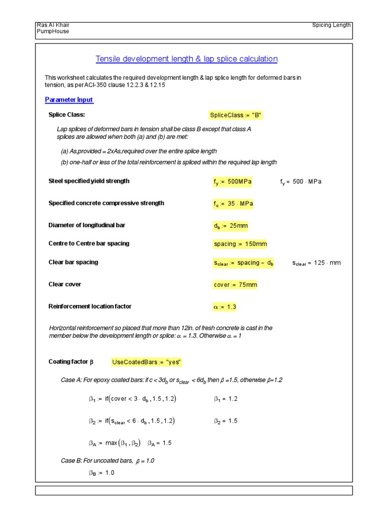 ACI 350-06 Lap Splice Calculations | PDF | Strength Of Materials | Decibel