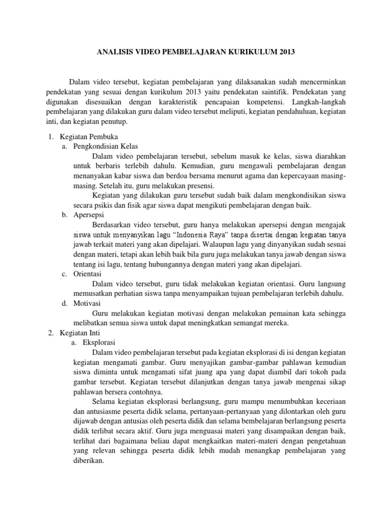 Analisis Video Pembelajaran Kurikulum 2013