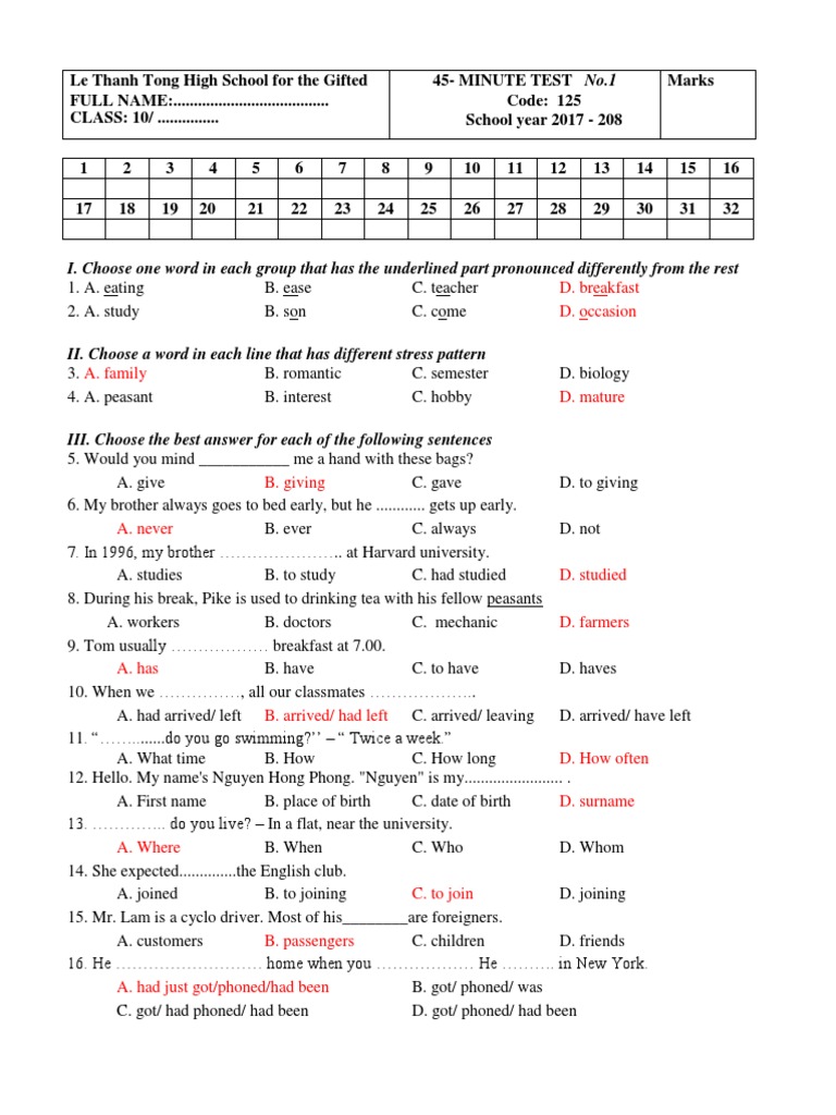 45-Minute English Test for Students | PDF | Agriculture