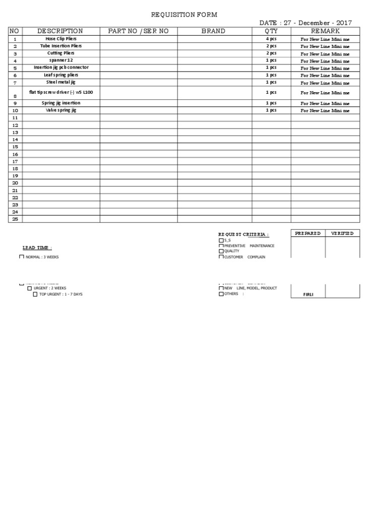 Equipment Requisition Form for Mini Me | PDF