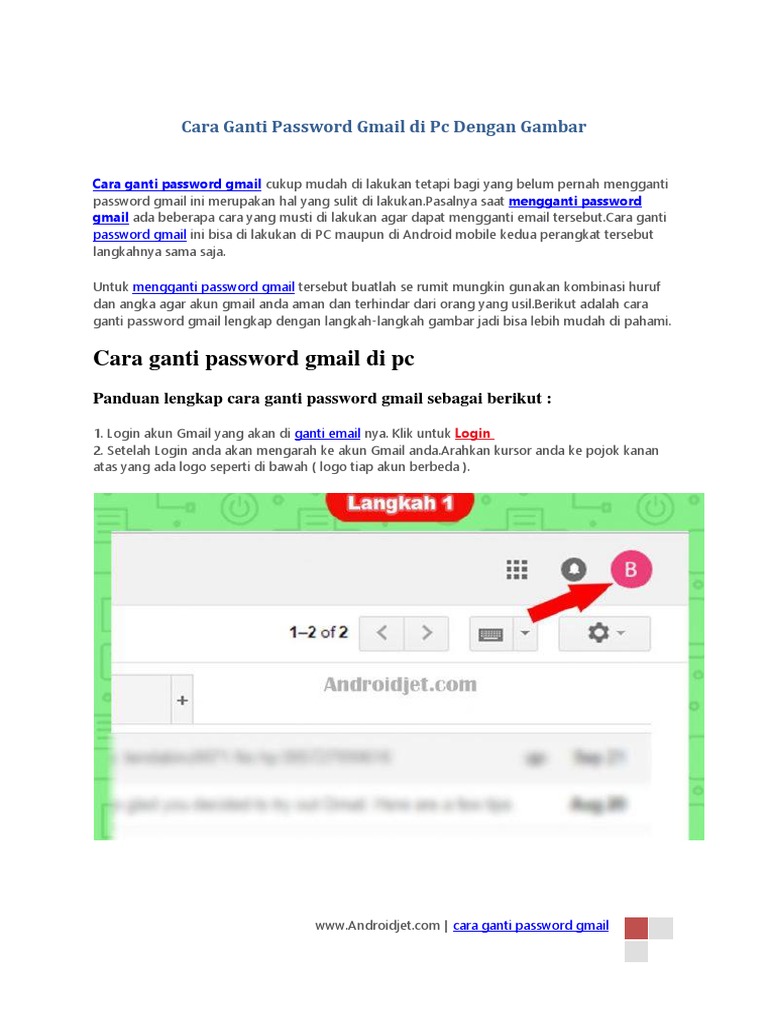 Cara Ganti Password Gmail Di Pc Dengan Gambar