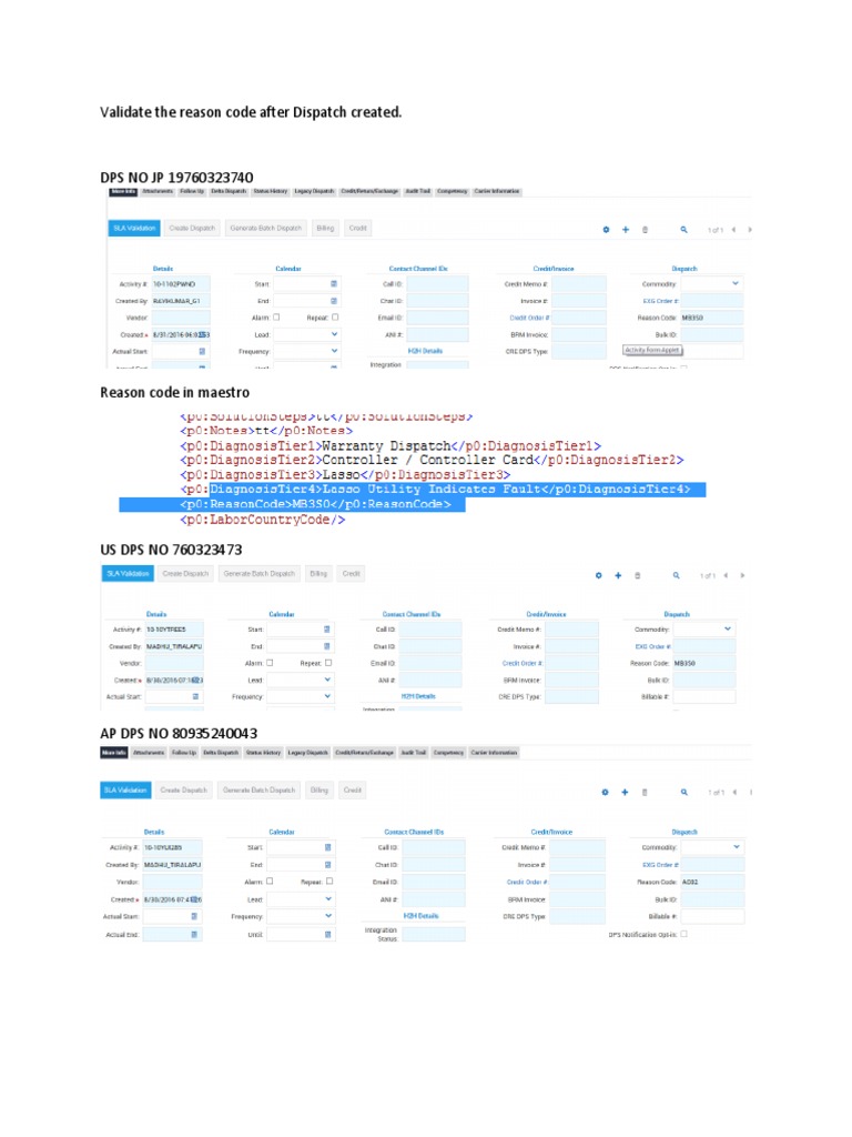 Validate Dispatch Reason Codes and Updates | PDF