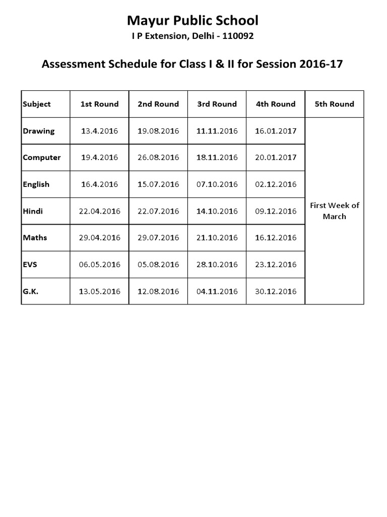 Class I & II Exam Schedule 2016-17 | PDF