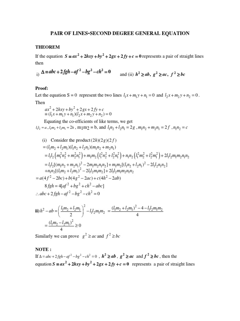 Pair Of Lines Second Degree General Equation Line Geometry Cartesian Coordinate System