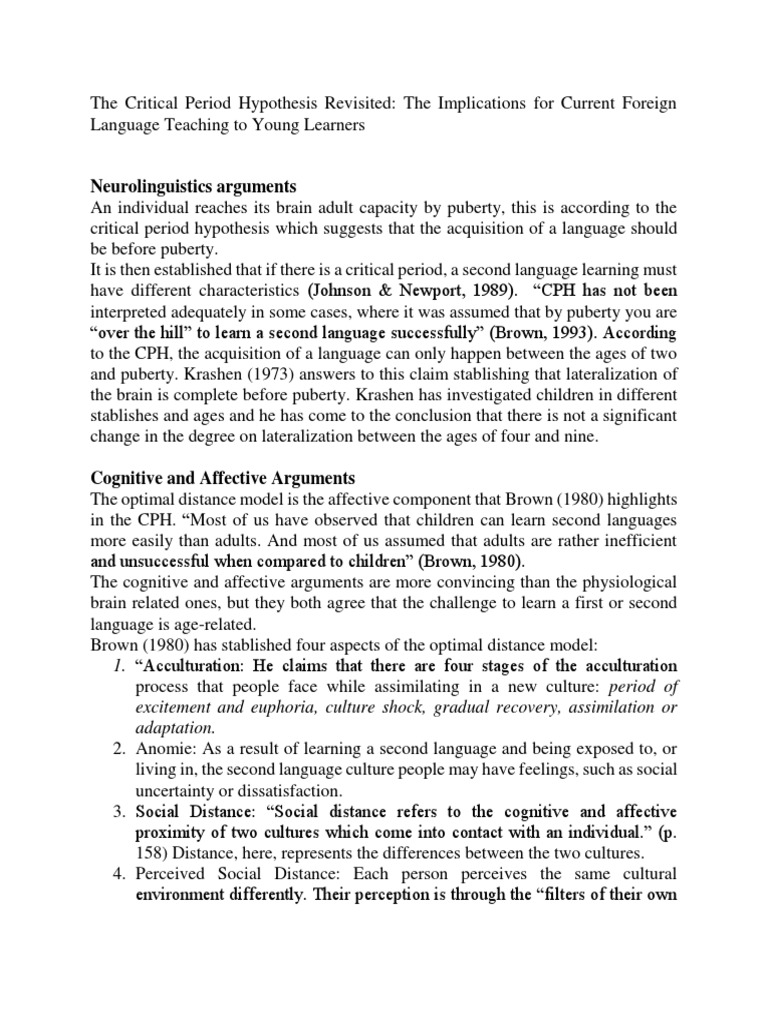 The Critical Period Hypothesis Second Language Second Language