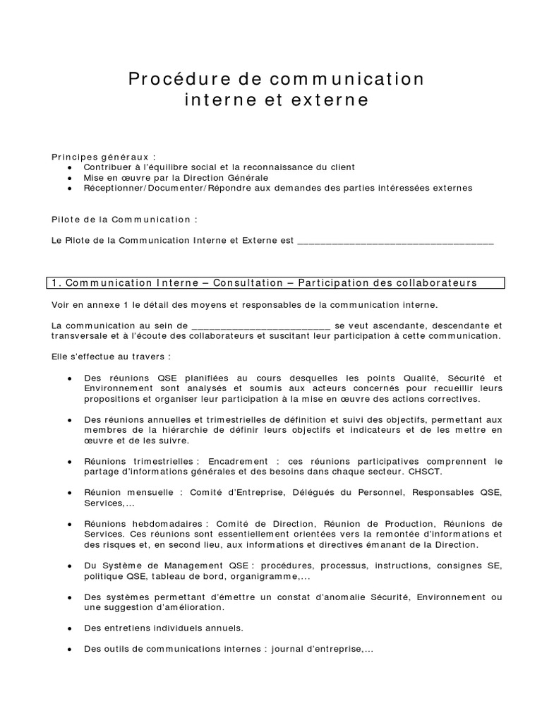 Procédure de Communication Interne et Externe | PDF | Sécurité des ...