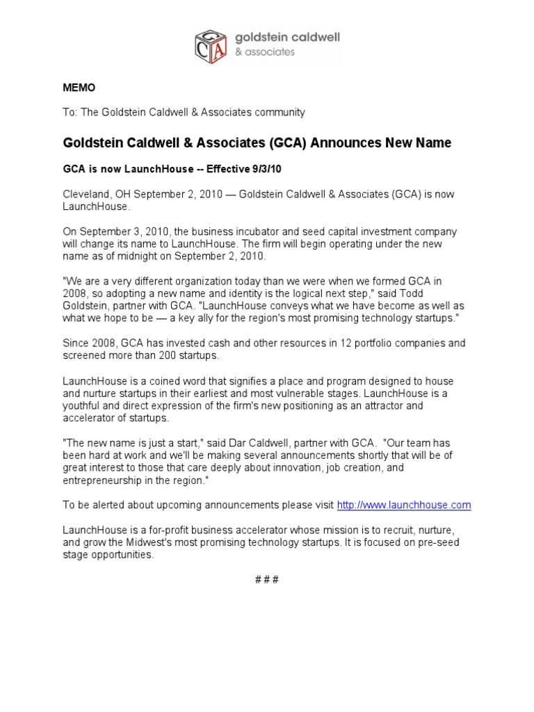 Goldstein Caldwell Rebrands as LaunchHouse | PDF