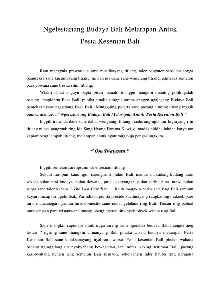 Pidato Bahasa Bali Tentang Ngajegang Basa Bali Sketsa