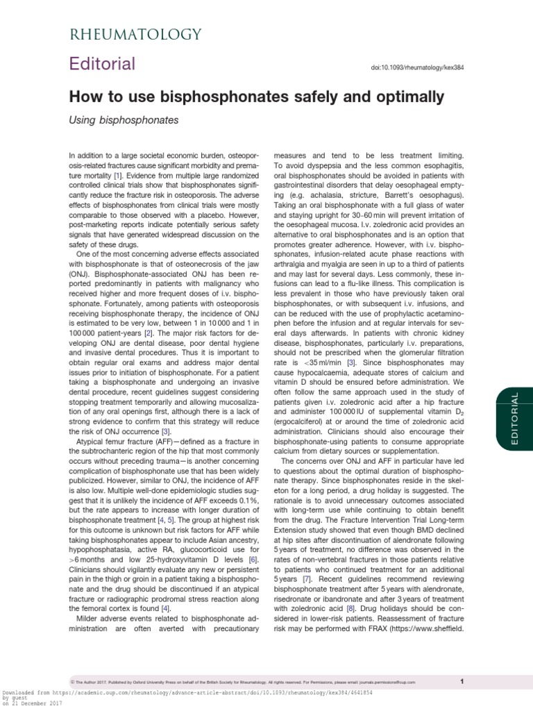 Safe Use of Bisphosphonates in Osteoporosis | PDF | Osteoporosis ...