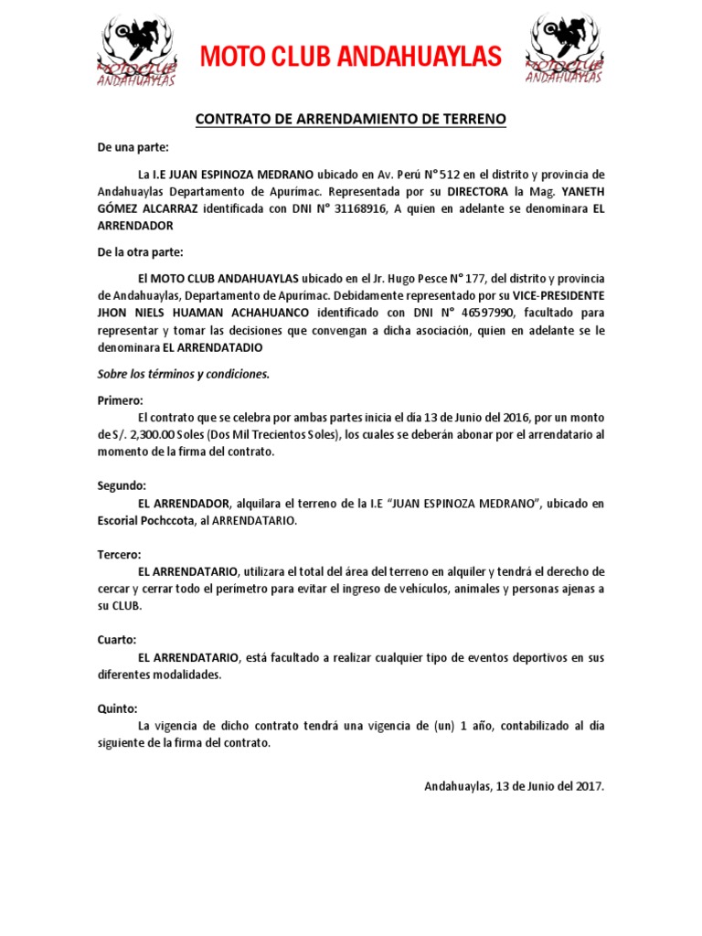 Contrato de Arrendamiento de Terreno