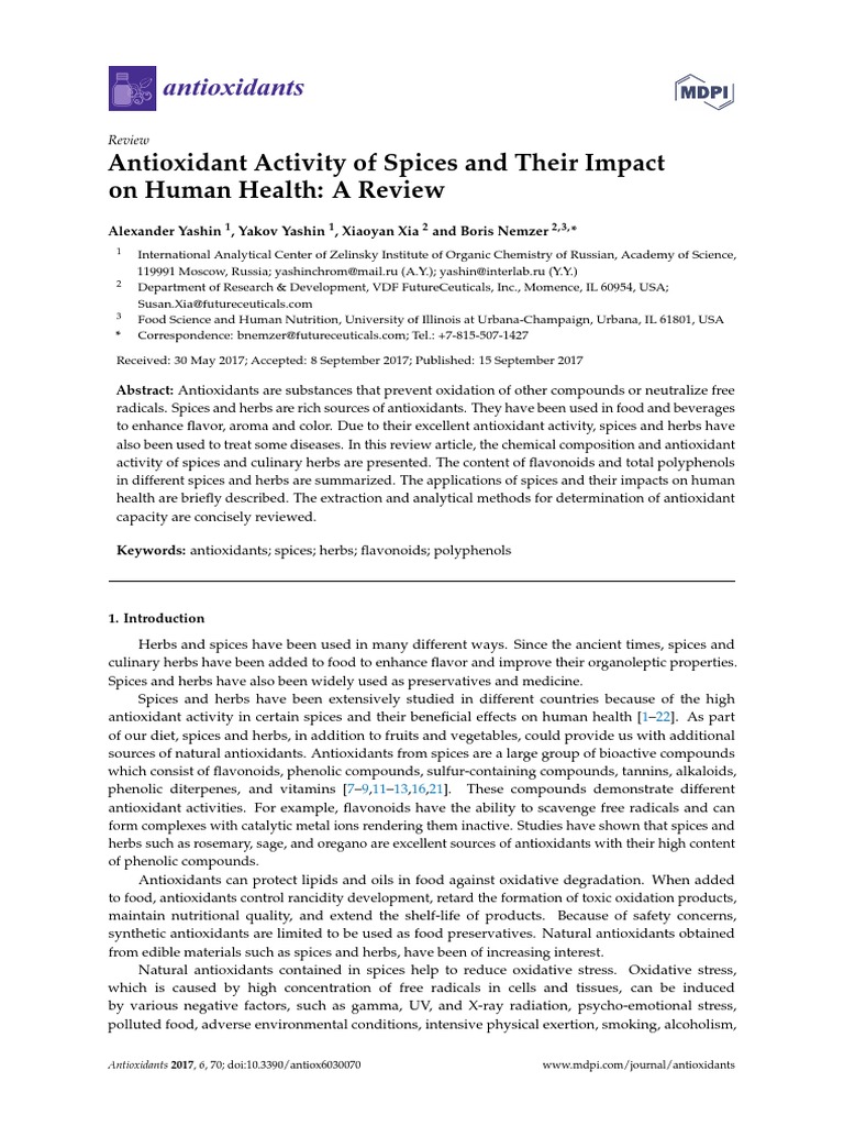 Antioxidants: Antioxidant Activity of Spices and Their Impact On Human ...