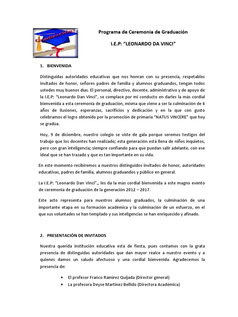 Programa de Ceremonia de Graduación 6 To | PDF | Educación primaria