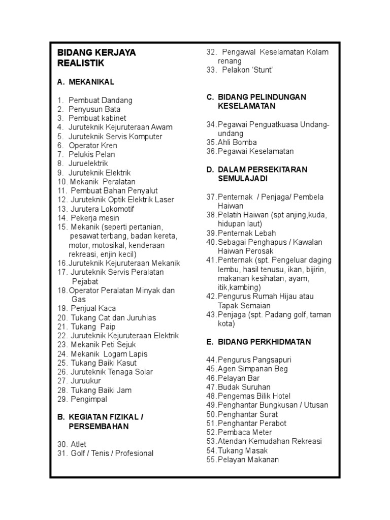 Bidang Kerjaya Pdf