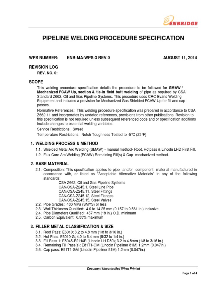 Appendix B3-03 Welding Procedure Specification ENB-MA-WPS-3 Rev. 0 ...