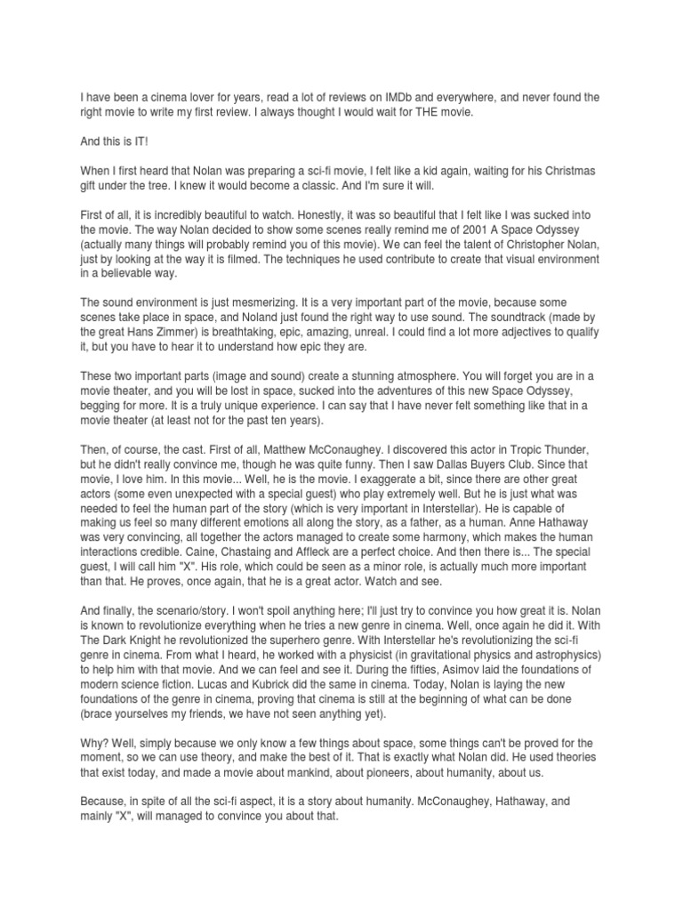 Interstellar Review Pdf Leisure