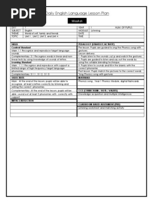 Year 1 Phonics Lesson Plan