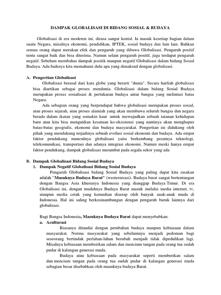 Makalah Globalisasi Bidang Sosial Budaya