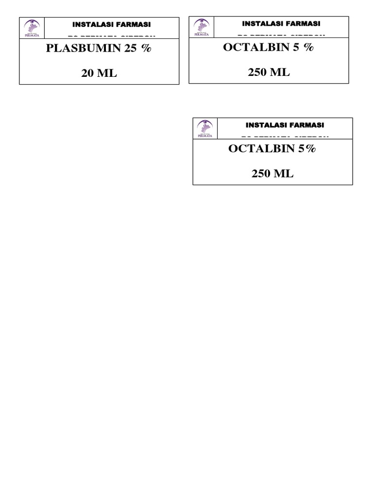Plasbumin 25 % 20 ML Octalbin 5 % 250 ML: Instalasi Farmasi Rs Permata ...