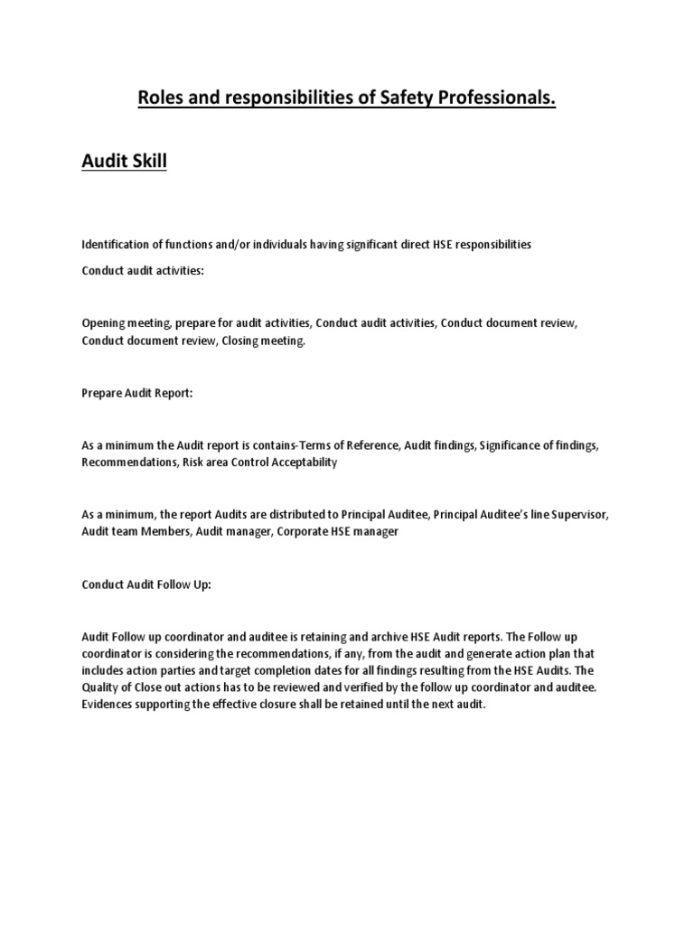 Roles and Responsibilities of Safety Professional | PDF