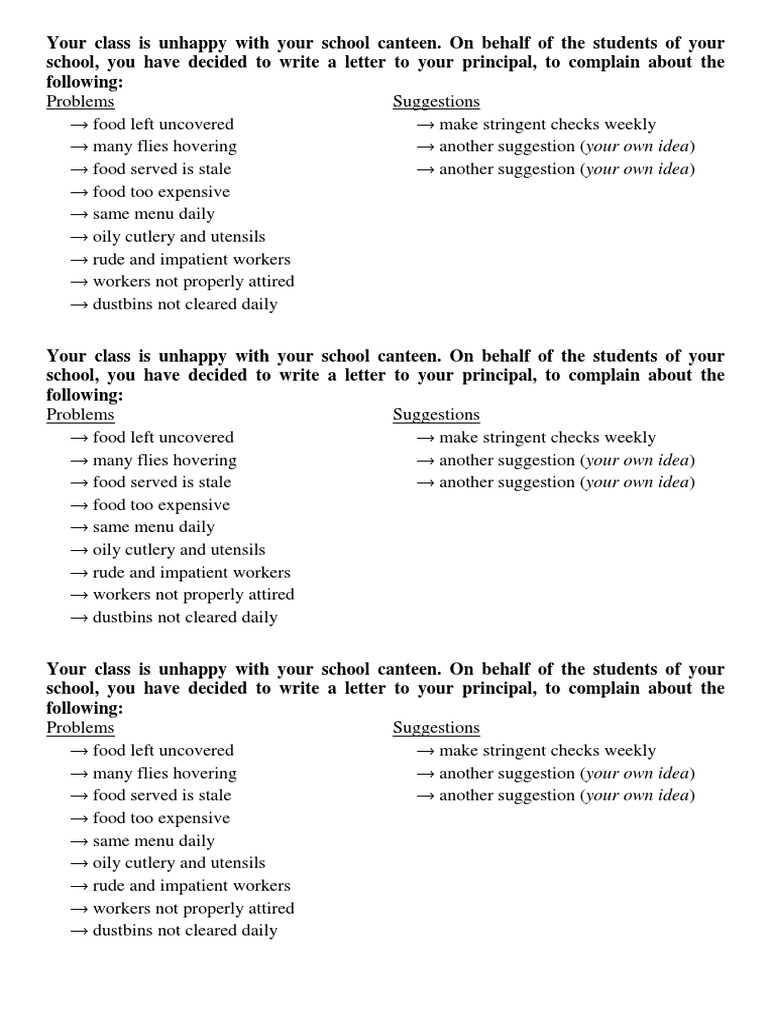 Formal Letter of Complaint (Canteen)