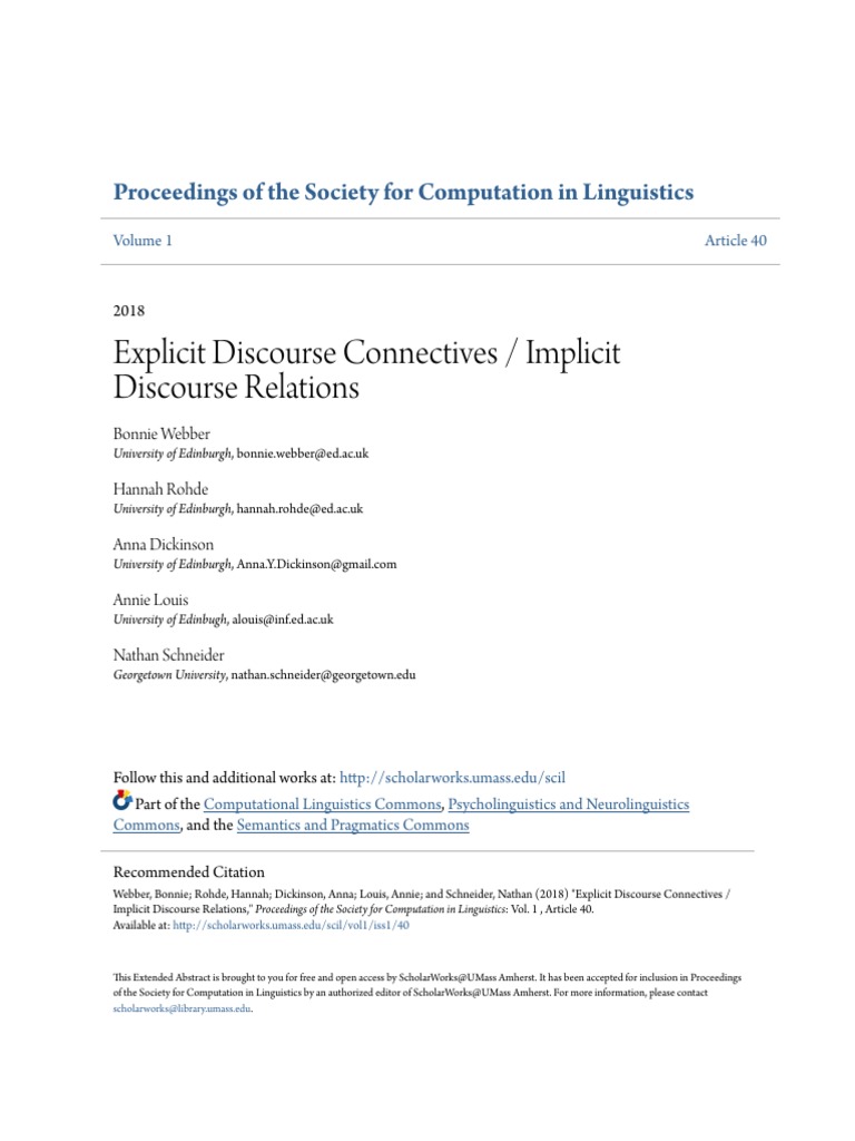 Explicit Connectives - Implicit Relations | PDF | Linguistics ...