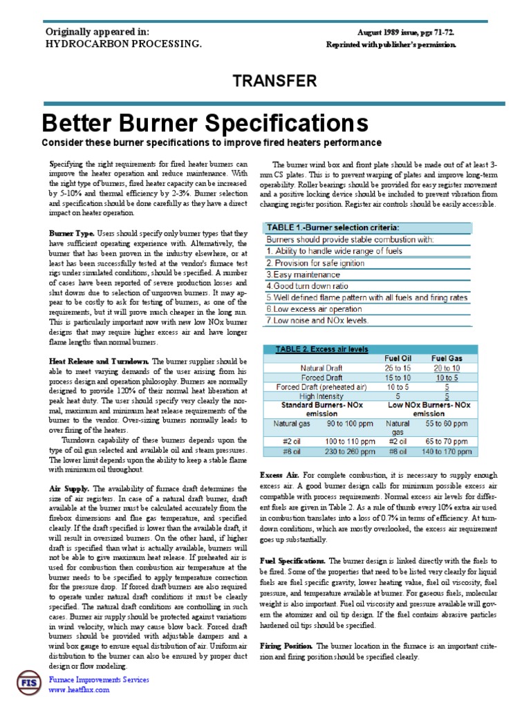 Better Burner Specifications: Transfer | PDF | Business