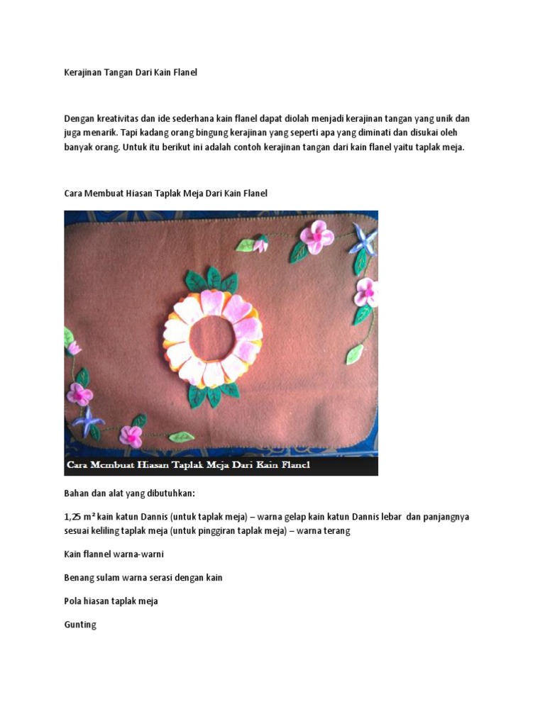 Gambar Bunga Dari Kain Flanel Untuk Taplak Meja