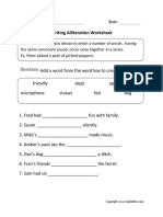 Writing Alliteration Worksheet PDF