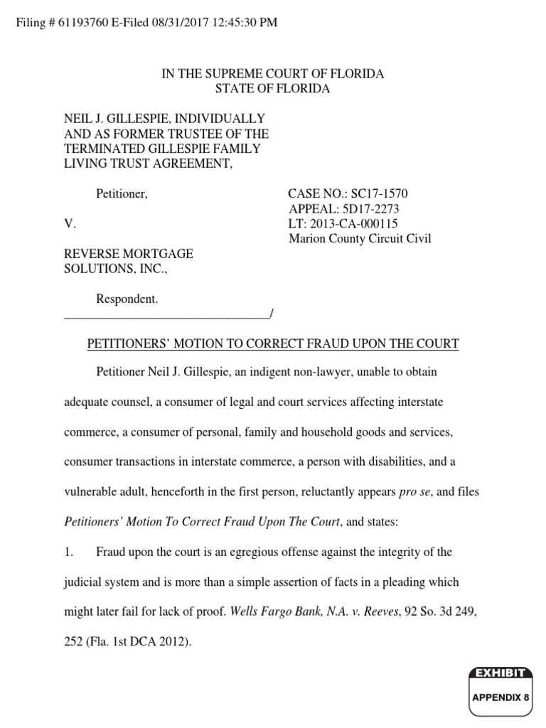 Appendix 8 Petitioners Motion To Correct Fraud Upon The Court Writ Of Appendix 8 Petitioners Motion To Correct Fraud Upon The Court Writ Of